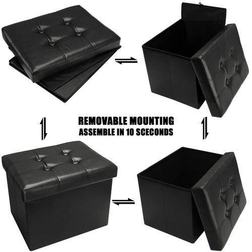 Storage Ottoman Foot Rest Stool 17 Inch Folding Leather Footstool Bench Short St - Picture 6 of 6