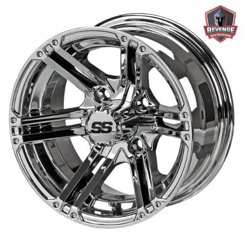 12" Yukon Chrome Mirror Golf Cart Wheels and Tires Combo (215/50-12) Set of 4 Foto 4 de 4