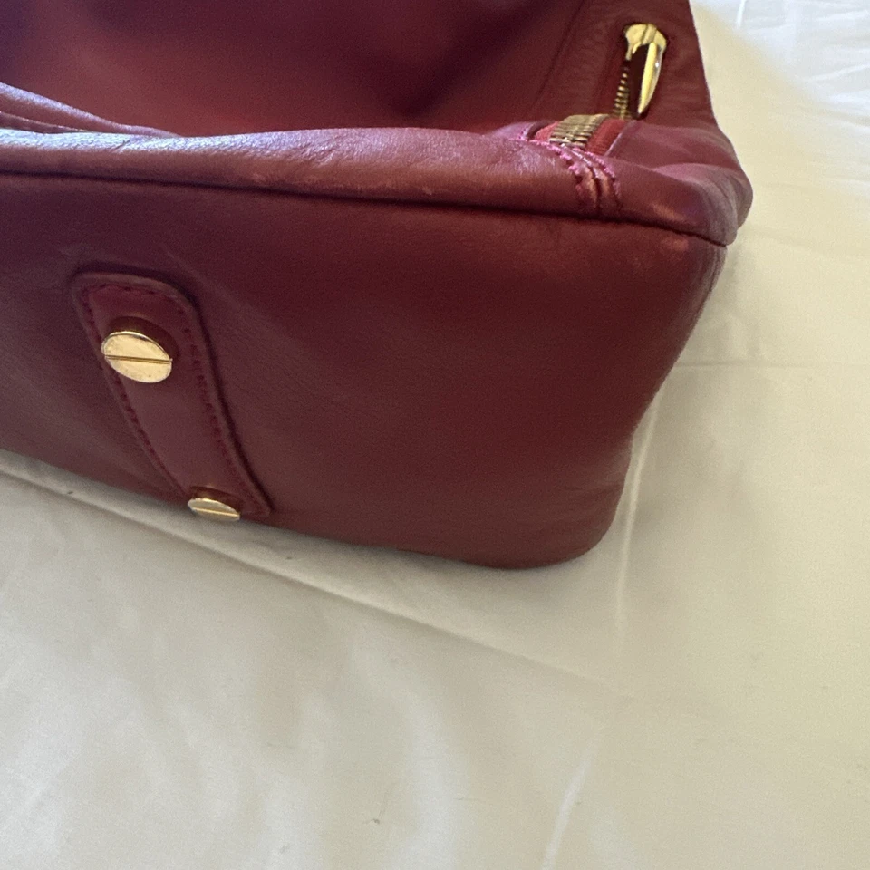 Rachel Zoe Red Leather Bag Handbag Purse Large Gold Tone Hardware Woven Handle - Image 3 of 4