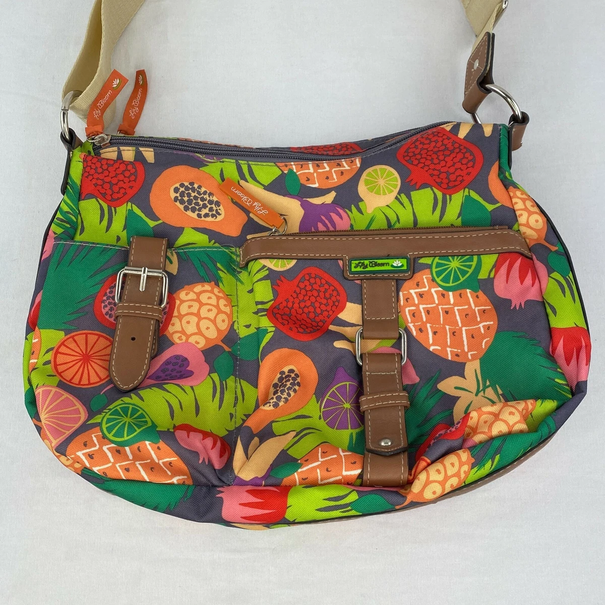 Lily Bloom Purse Handbag Shoulder Multi Color Tropical Fruit