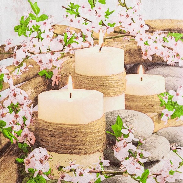 20 Servietten Spring Candles FrüHling Kerzen Steine BlüTen Tischdeko 33X33Cm-image