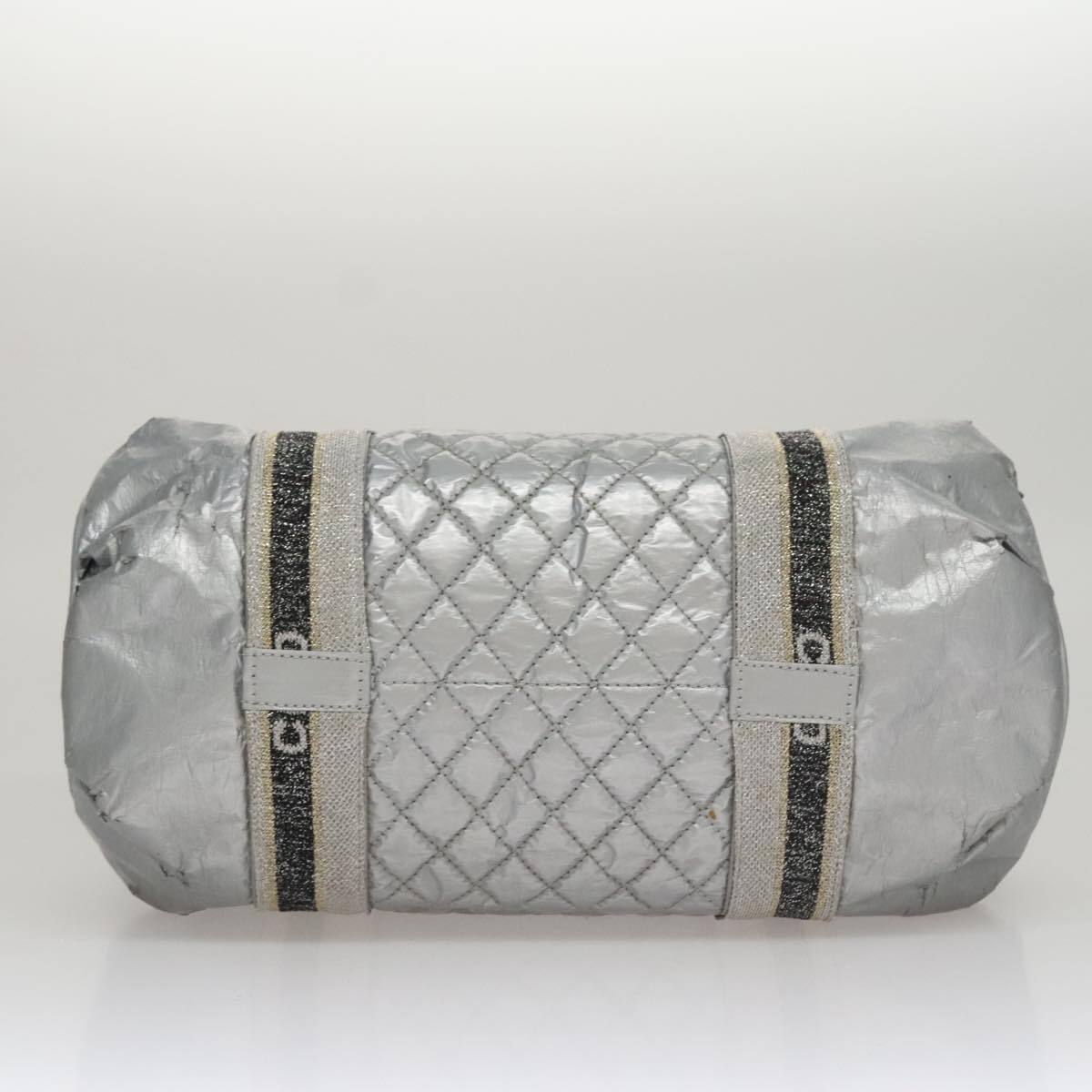 CHANEL Sports Hand Bag Coated Canvas Silver CC Auth bs21669 CHANEL Sports Hand Bag Coated Canvas Silver CC Auth bs21669