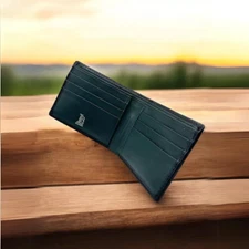 Luxury Genuine Leather Bifold Wallet - 6 Card Slots, ID Window, Gift Box - Black