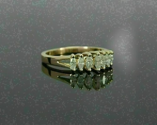 1Ct Marquise Cut D/VVS1 Diamond 7-Stone Wedding Band Ring 14K Yellow Gold Finish - Picture 2 of 3