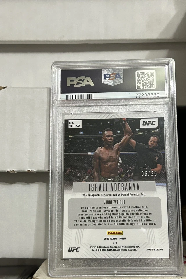 2023 Panini Prizm Israel Adesanya Throwback AUTO /25 #’d 5/25 Mojo PSA 9 POP 2 - Image 2 of 2