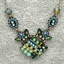 Vtg AYALA BAR Necklace 16 Inch up to 19 in with extender Silver Tone Blue Green