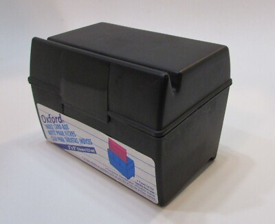 New 1996 Esselte Oxford 01351 Black Plastic Flip Top 3x5 Card File Box Excellent