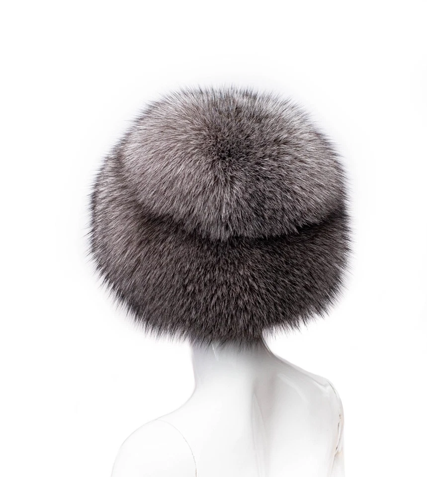 Sombrero de piel de zorro plateado genuino estilo noble Saga Furs hecho a mano otoño invierno Foto 3 de 4