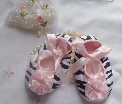 Baby Girls Pink Gifted Zebra Ballerina Cotton Shoes 0-12 months Size 2/4