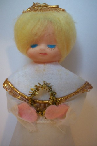 Vintage Tree Topper Girl Caroler Tulle Felt Cardboard Plastic Head - Picture 7 of 12