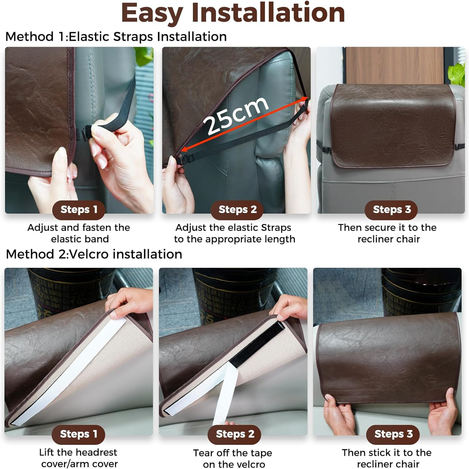 Recliner Chair Arm Covers Recliner Headrest Cover Elastic Strap Faux