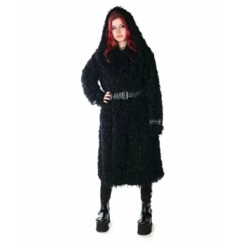 Chaqueta Abrigo Killstar Goth Punk Negra Imitación Piel y Hebillas Gran Tamaño Con Capucha S-M - Imagen 9 de 11