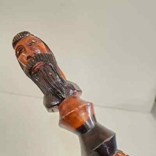 VTG Hand carved Wood Walking Stick Cane Snake Men Folk