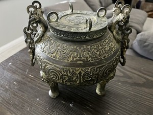 8.5” China Bronze Ware Dragon Incense Burner Censer