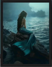 Siren Mermaid Fine Art Print #2 Canvas, Framed, Fantasy Ocean Coastal Wall Decor