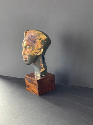 Grande céramique tête indochinois grès flammé Art Déco Indochine 1930 - 1940 - Photo 15/21