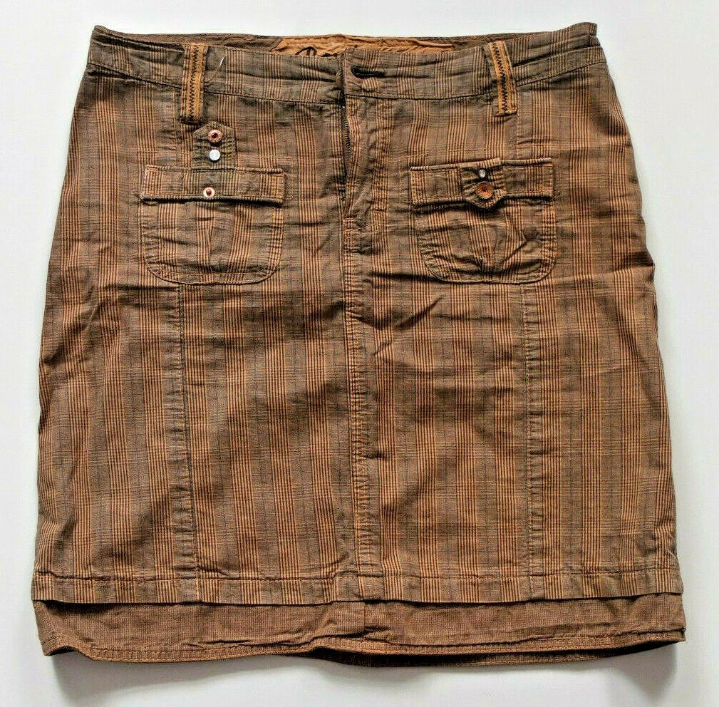Dented Stylish Checkered Skirt Size 40 L Top Brown
