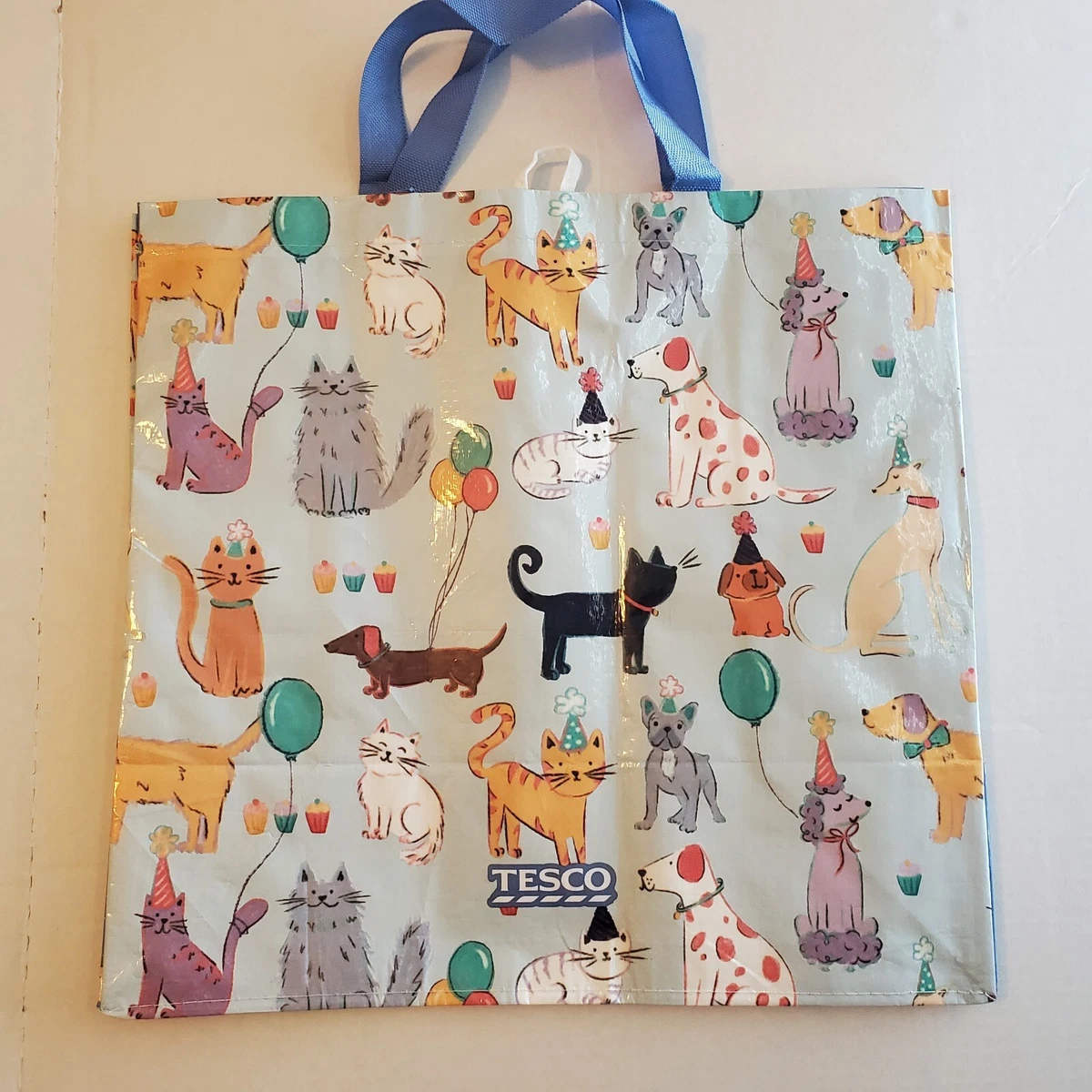 Tesco Dogs Cats Party Tote Bag Blue Balloon Cupcake Hat 2021 New Birthday