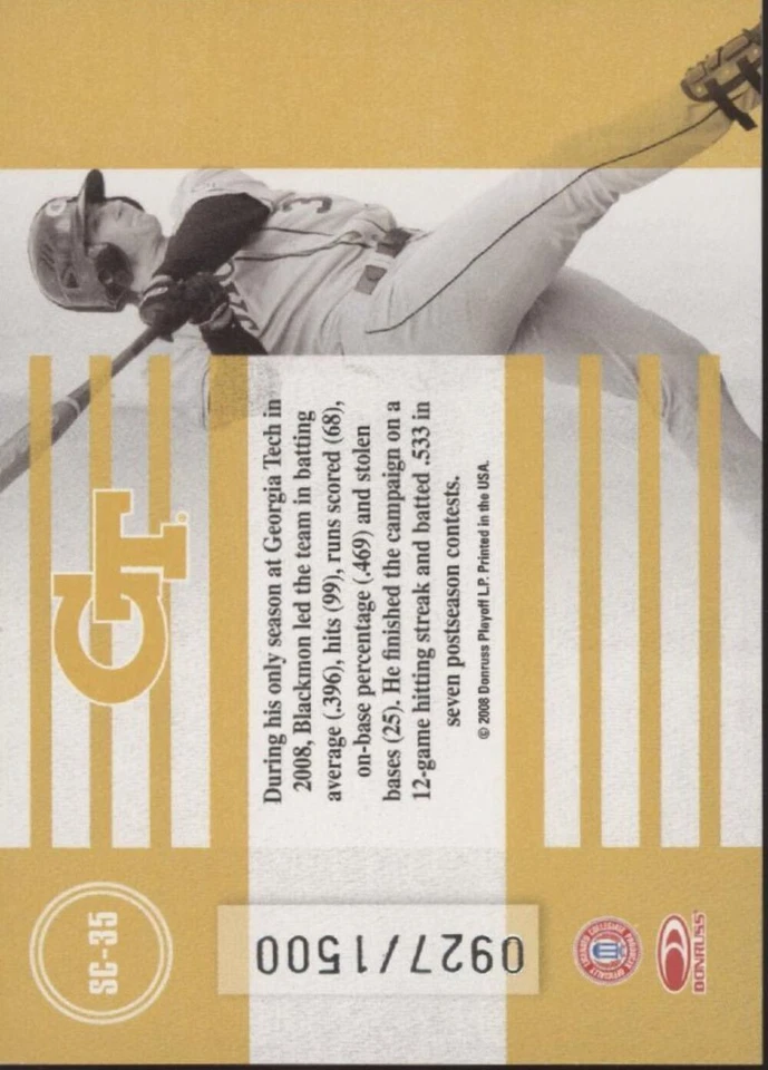 Charlie Blackmon 2008 Donruss Elite School Colors Extra Edition 0927/1500 #SC-35 - Image 2 of 2