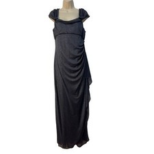 Alex Evenings Dark Gray with Metalic Fleck Fabric Long Evening Dress Size 12