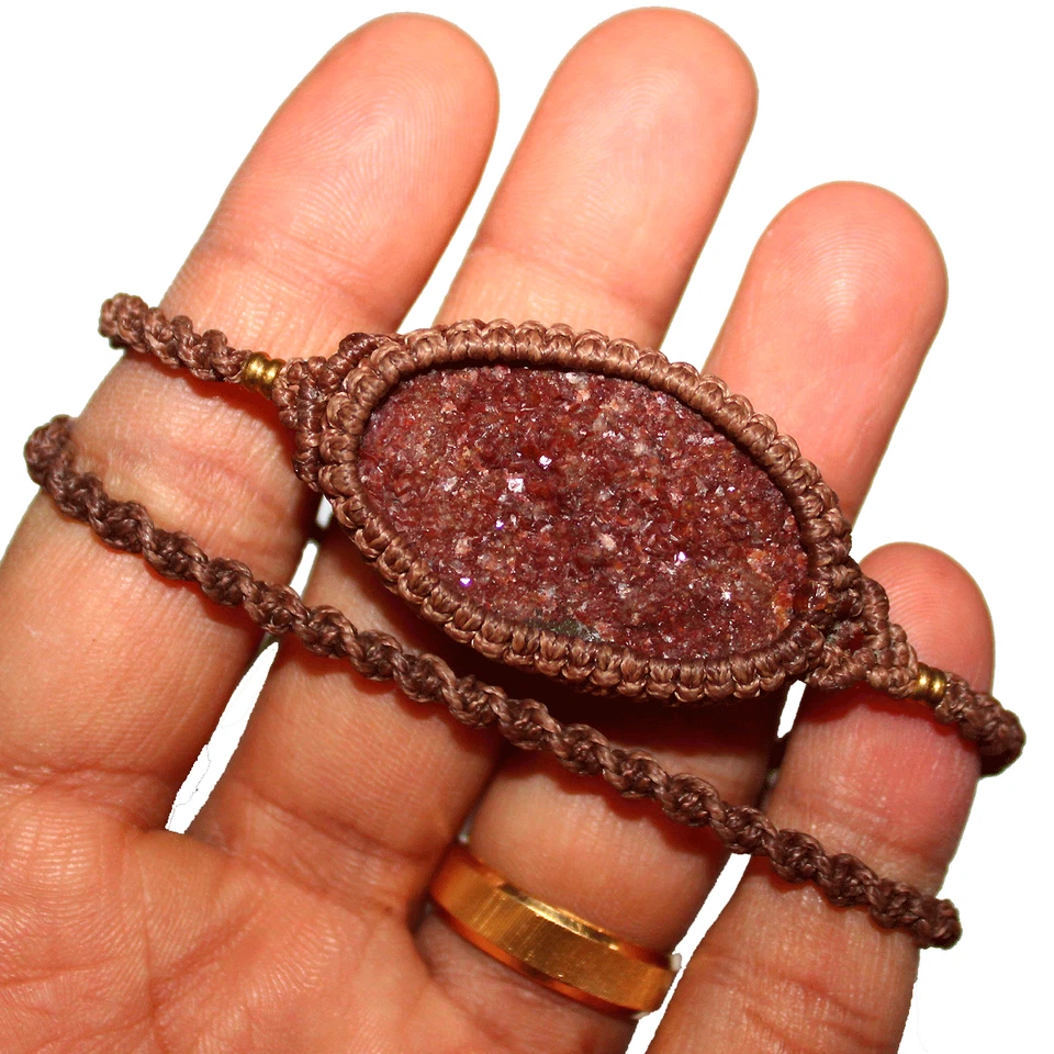 手工编织摩洛哥天然Cobalto方解石Druzy水晶袖口Macrame手链 — 第 2/4 张图片