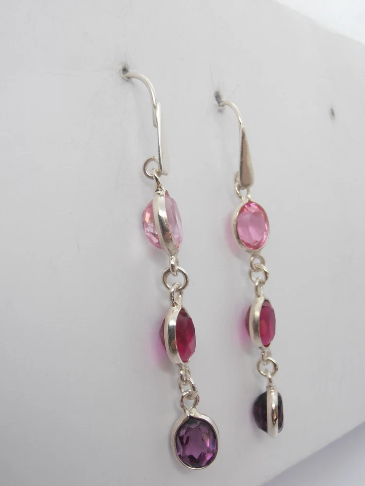 Orecchini in Argento 925 e Pietre sintetiche - imitazione rubino tormalina - Immagine 2 di 4