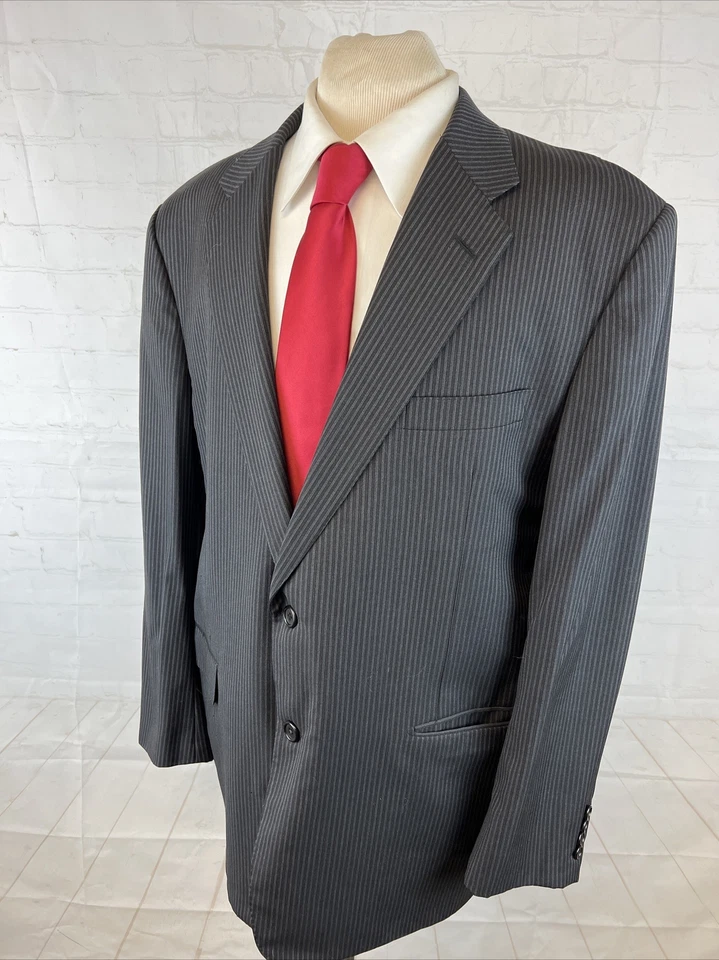 Hickey Freeman Men's Dark Gray Striped Wool Suit 44R 38X28 $2,395 - Image 3 of 4