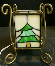 Vintage Stained Glass  Scrolled Iron Rectangular Seasonal Accent Lamp Excellent