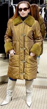 Revillon Real Mink Fur Trimmed Down Puffer Coat Iridescent Bronze Us 4/6 $3k New