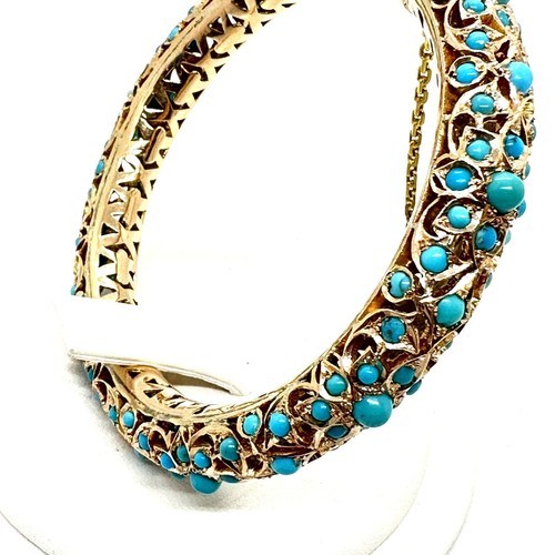 Natural Turquoise 14k Rose Gold Bangle Cuff Bracelet 6.75" - Picture 9 of 13