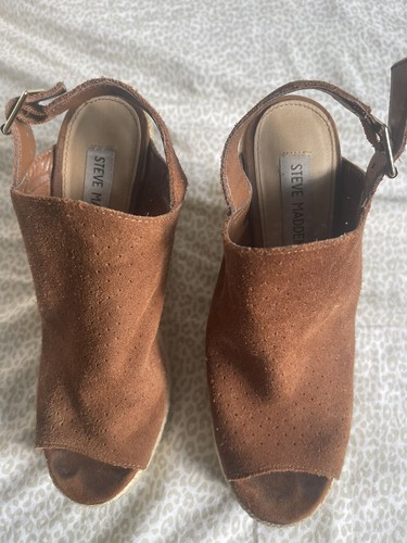 Steve Madden Women’s  Suede Brown  Wedge Platform Sandals Shoes 7 M