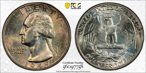 PCGS MS67 1949-D Washington Quarter