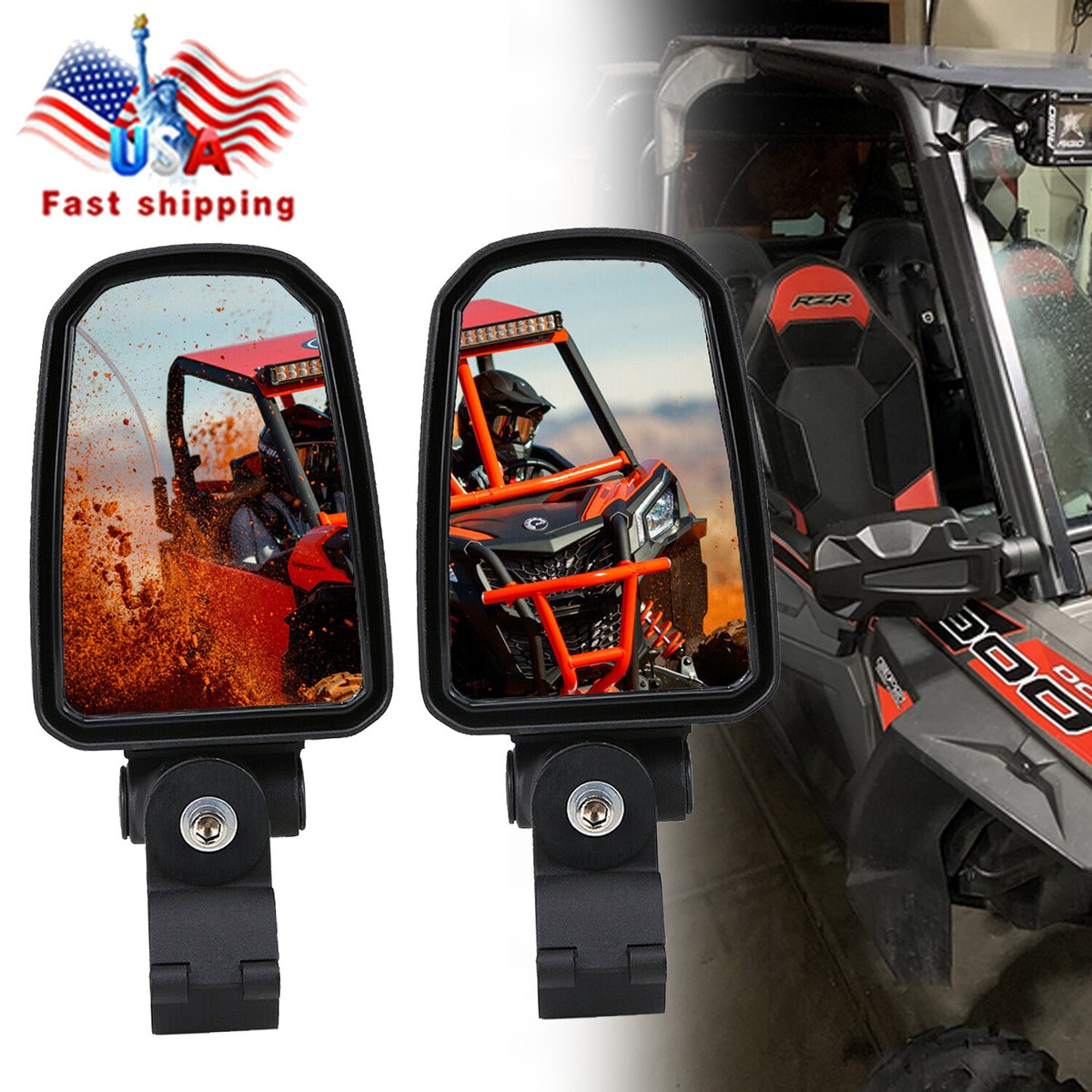 LED Rear-View Mirrors Rear View Mirrors UTV Side Rear View Mirrors With LED Lights - Fits Polaris RZR 800/900/1000/Turbo, 1.75-2" Roll Cage Munirater UTV Accessories - Foto 3