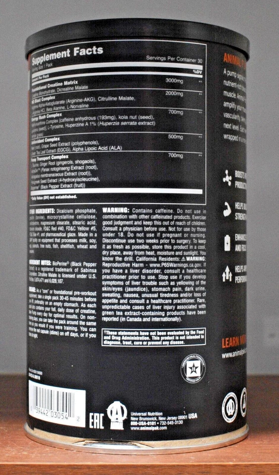 Universal Nutrition Animal Pump 30 paquetes sin potenciadores de volumen celular Get Big Foto 3 de 4