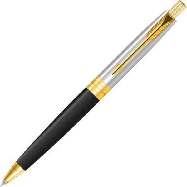 Parker Aster (jotter Classic) Shiny Chrome GT Gold Trim Ball Point Pen Blue  Ink