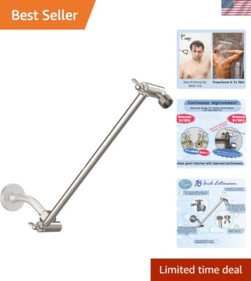 Durable 16-Inch Shower Extension Arm with Unique Locking Gear for Total Control