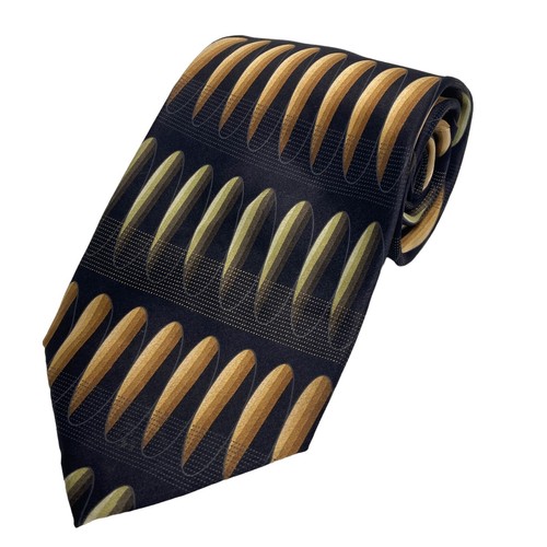 Covington Mens Tie 100% Silk Black Green Brown Novelty Pattern
