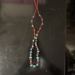 Red Coral Turquoise Glass Beaded Necklace