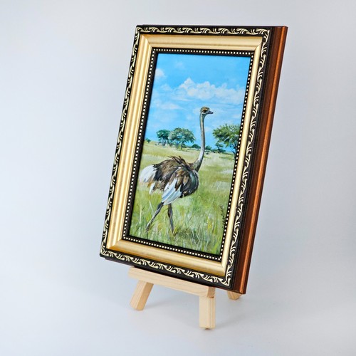 Original Oil Painting Ostrich Safari Landscape Framed 4x6 Wildlife Animal Art - Picture 10 of 13