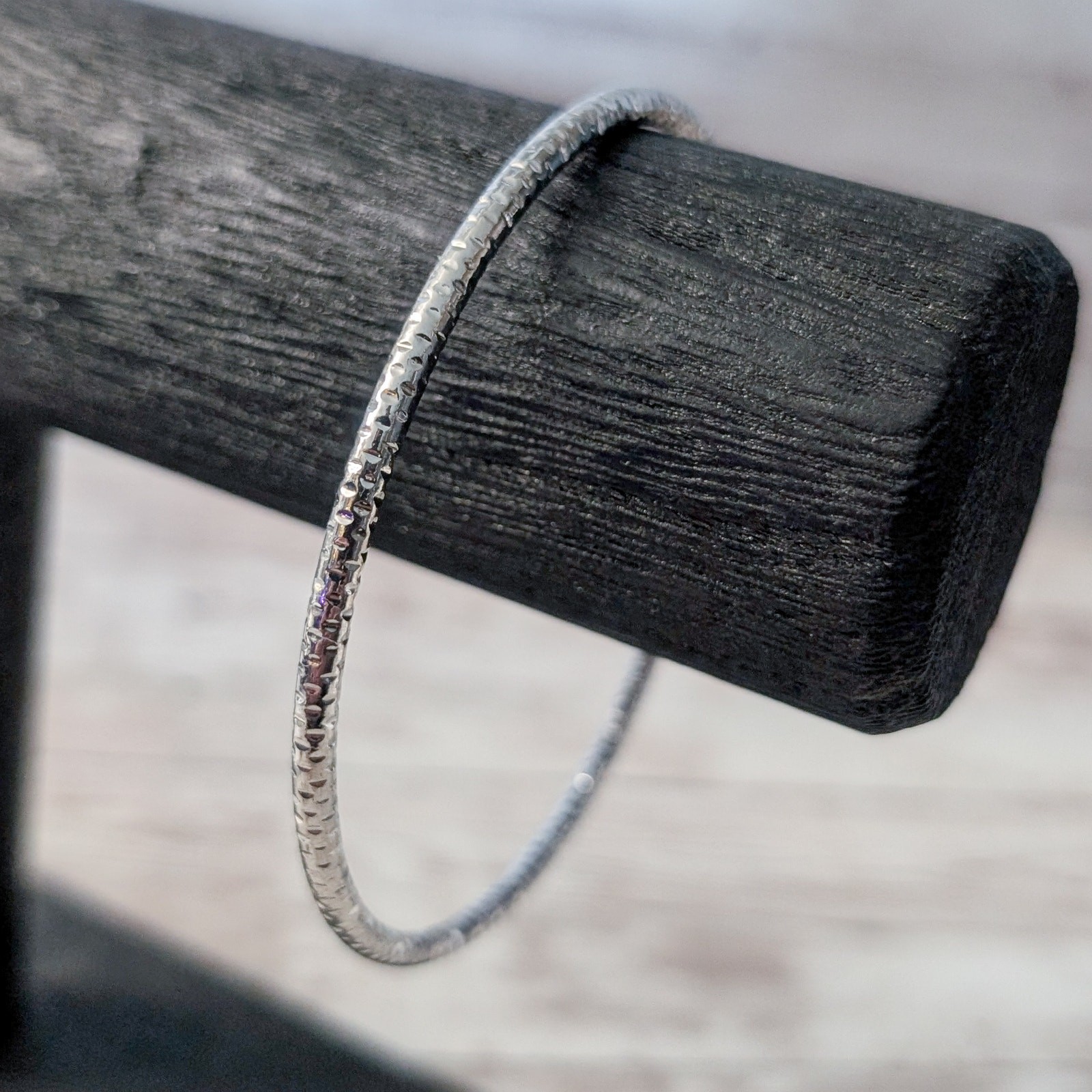 Vintage Bangle Thin Patterned Silver Tone Bracelet - image 1