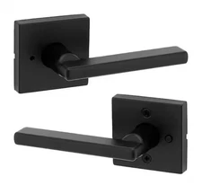 Halifax Square Matte Black Privacy Bed/Bath Door Handle with Lock