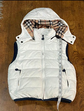 Burberry Kids White Hooded Down Puffer Vest Zip Front Sleeveless Size M