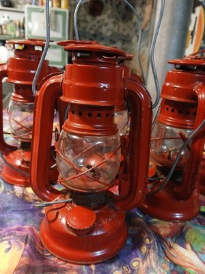 One Vintage Red Metal Lantern Globe Brand # 202 Hong Kong World Light MFG. 6 Ava