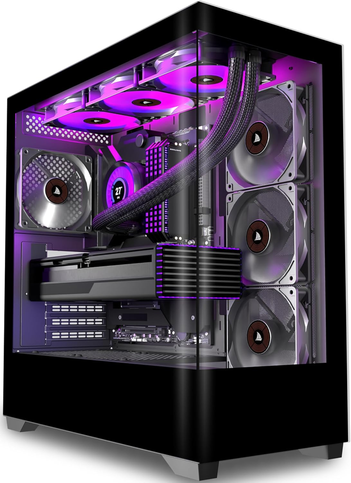 PC CASE ATX 4 Fans Pre-Installed, Type-C Mid Tower Computer Case with ...