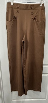 NWT Max Studio Women s Large Brown High Rise Wide Leg Sailor Pants Elastic Waist