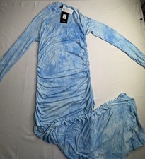 NWT Fashion Nova Want To Be Me Tie Dye Maxi Dress Blue Long Sleeve Ruched XL