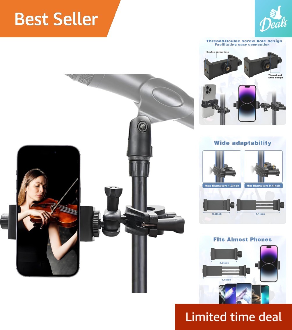 Mic Stand Phone Holder, 360&deg; Adjustable Smartphone Clip for