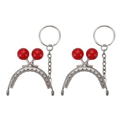2 Pcs Metal Purse Frame, 5cm/1.97'' Kiss Lock Clasp with Key Ring, Red