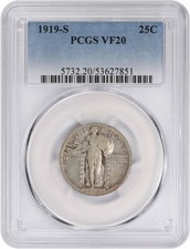 1919-S Standing Liberty Silver Quarter VF20 PCGS