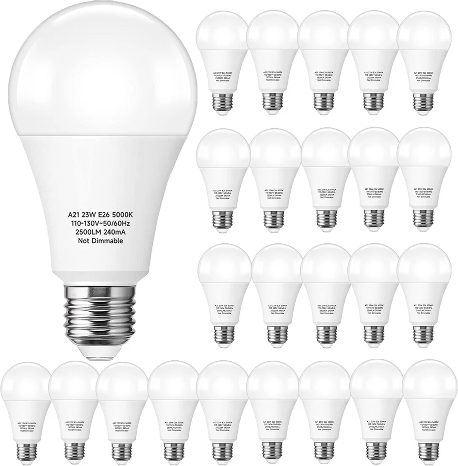 Long Life 24-Pack LED Light Bulbs - 23W A21, 2500 Lumens, Instant Brightness - Image 3 of 4